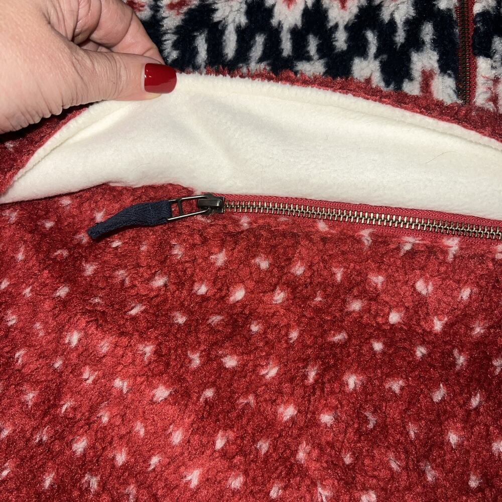 LL BEAN Signature Nordic Fair Isle Sherpa Fleece Jacket Size S Red Half-Zip - Picture 6 of 10